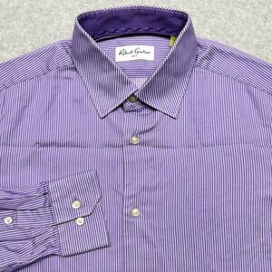 Robert Graham Shirt Mens Small 39 15.5 Purple White Stripe Long Sleeve Button Up